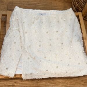 Oh Polly White Pearl Embellished Pencil Skirt